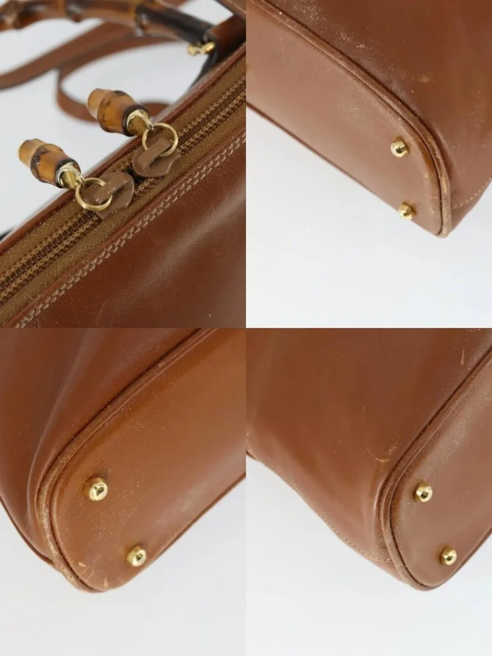 GUCCI Bamboo Hand Bag Leather 2way Brown Gold 000 122 0290 Auth 168572